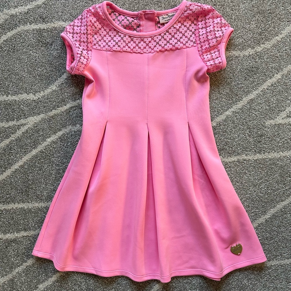 Juicy Couture Hot Pink Stretch A-line Dress Lace Detail 6X